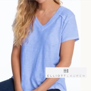 elliott Lauren blue enzyme wash v neck tee, M, CB2542